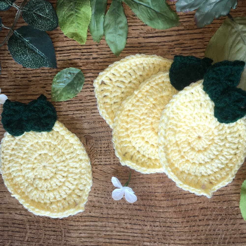 Handmade crochet lemon coasters